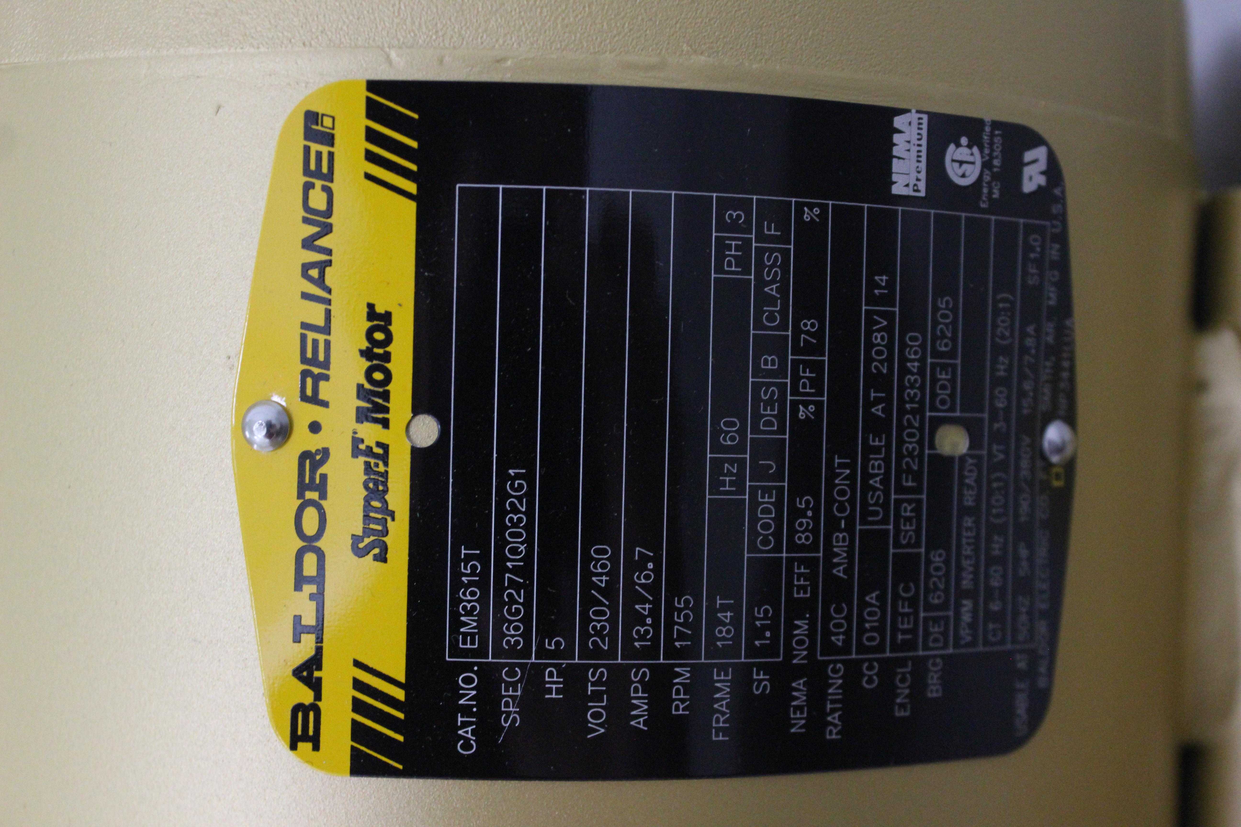 Baldor Reliance EM3615T Electric Motor 5HP 3-Phase TEFC Motor 1755RPM