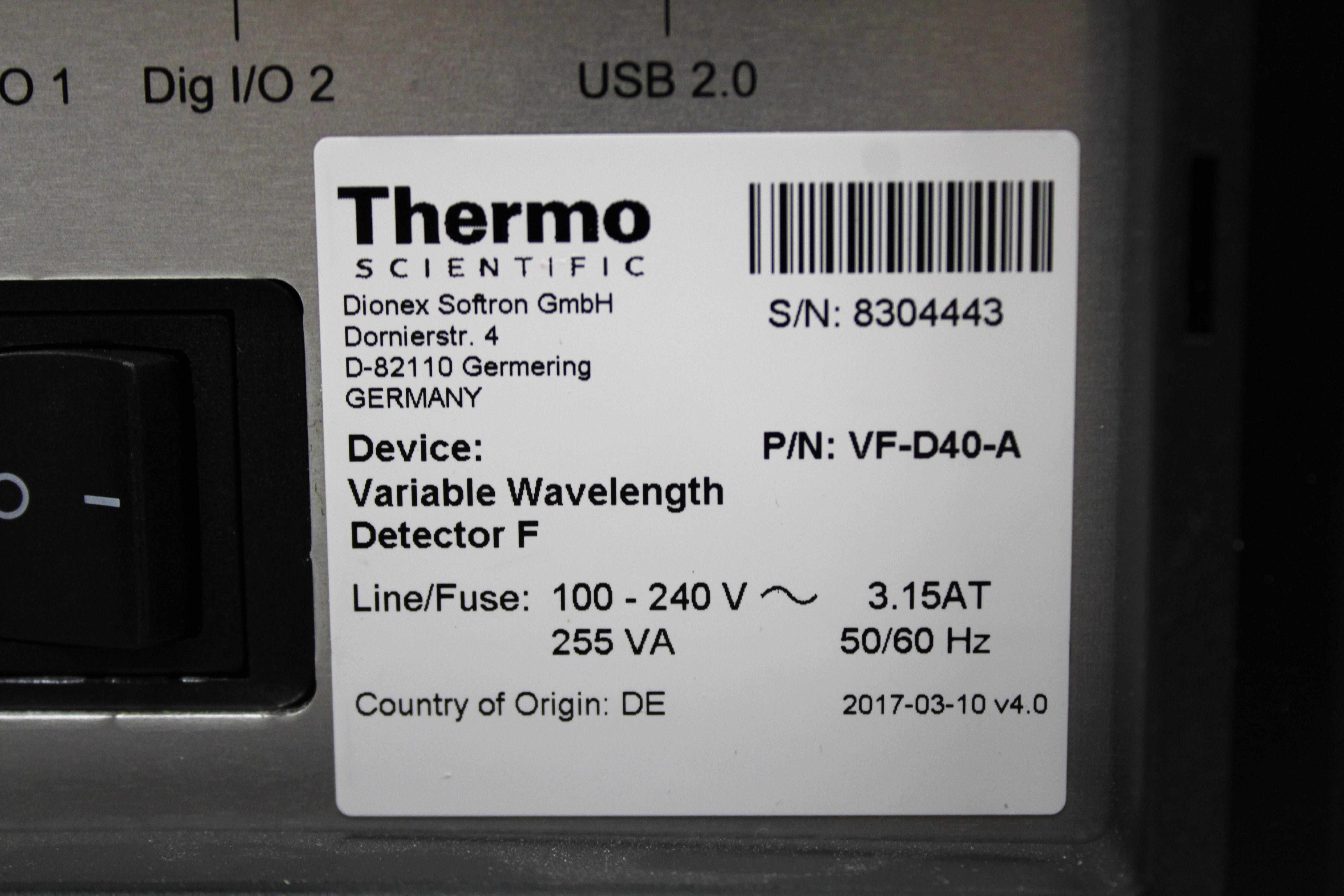 Thermo Vanquish VWD-F Detector VF-D40-A Trace Detection 250Hz - Good