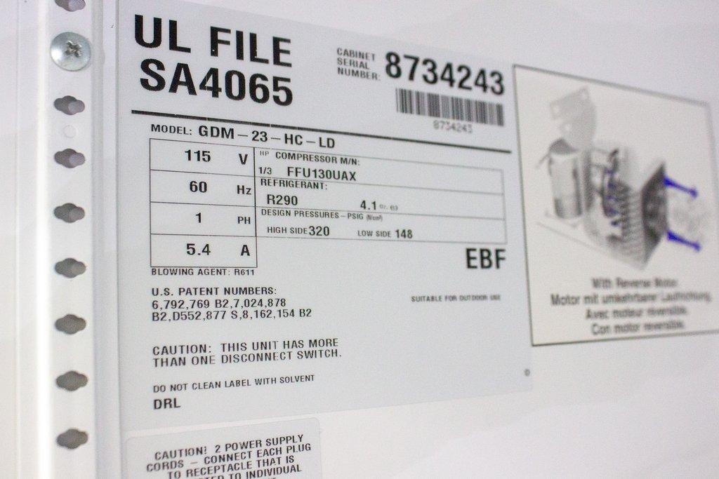 VWR GDM-23-HC-LD Chromatography Refrigerator 33.6" Glass Door 120V 60Hz