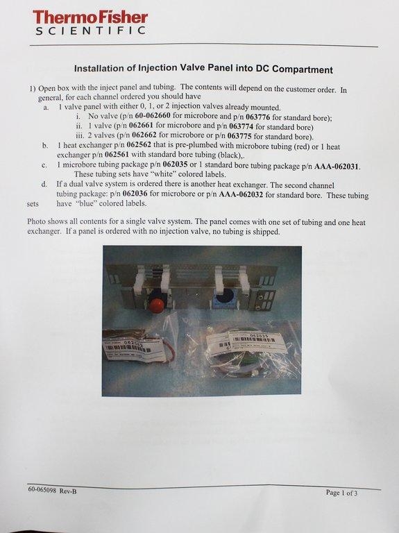 Thermo 075949 ASSY VLV PNL 2VLV DC MB ICS5+ Analytical Accessory Turn-Key