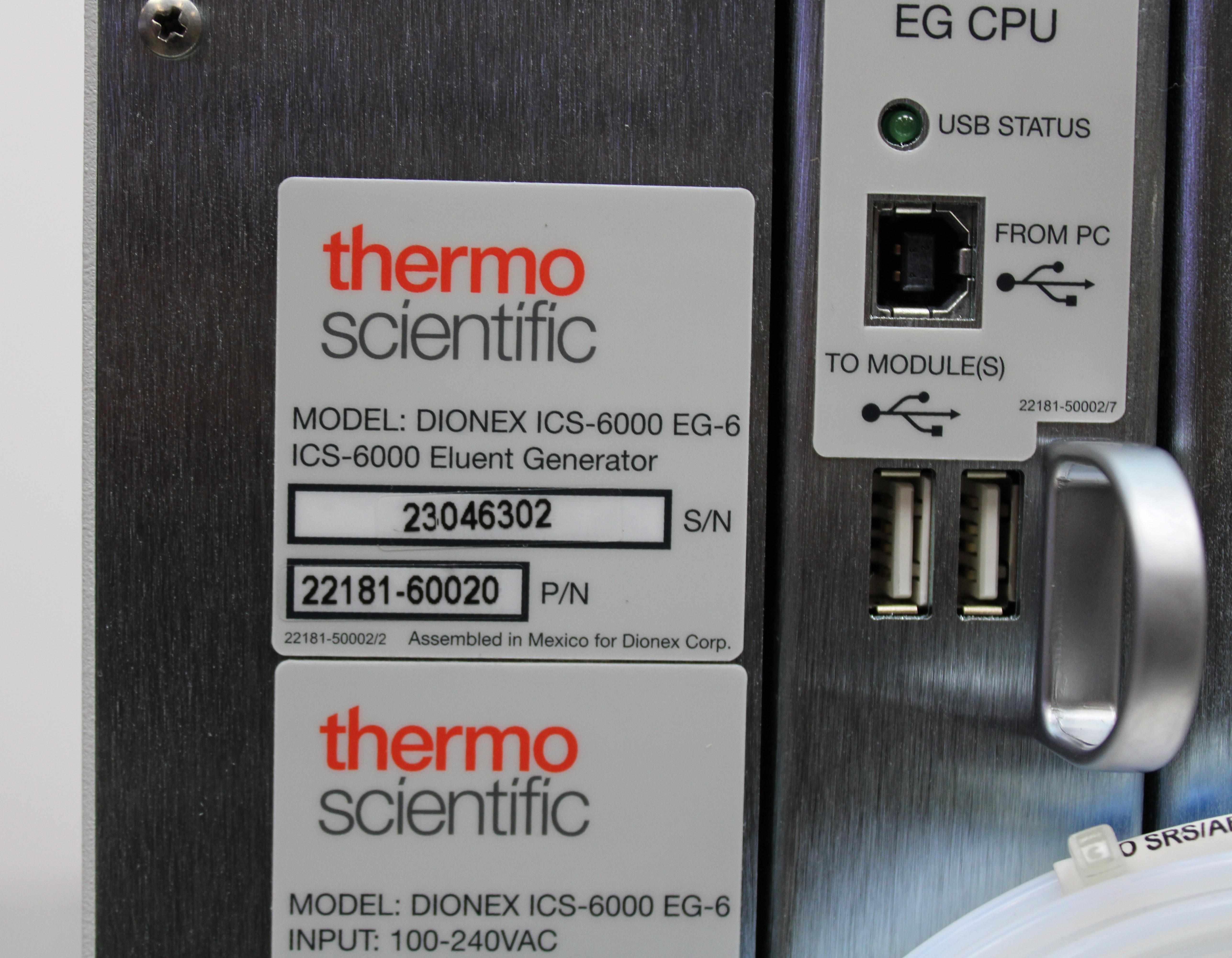 Thermo Dionex ICS-6000 EG-6 Ion Chromatography Eluent Generator System