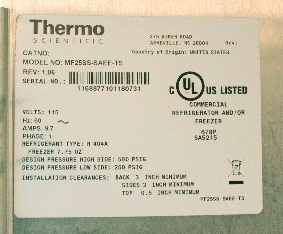 Thermo MF25SS-SAEE-TS Freezer 24 cu ft -12C to -30C Digital Controller