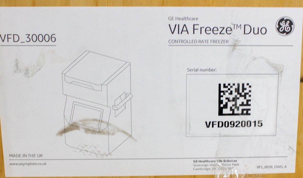 GE VIA Freeze Duo Cryofreezer 96 Vial 125mL Control Rate 5°C-30°C