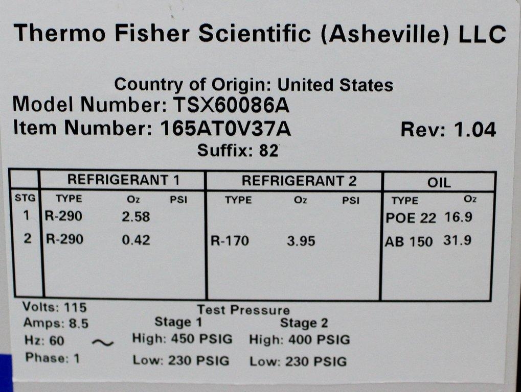 Thermo TSX60086A Ultra Low Freezer Cold Storage -86C 115V Capable