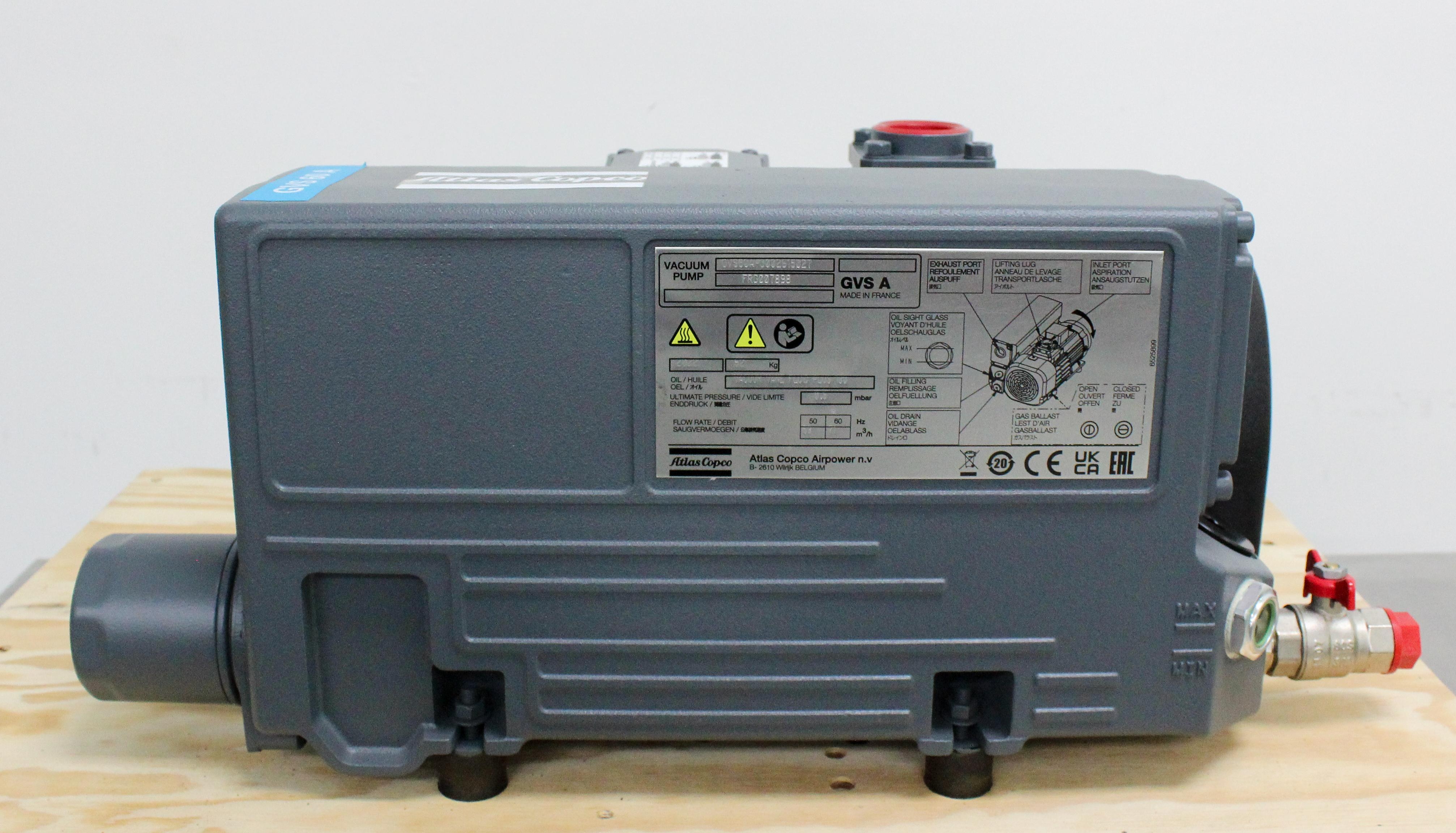 Atlas Copco GVS60A Vacuum Pump Rotary Vane Air Cooled 3HP Oil Sealed