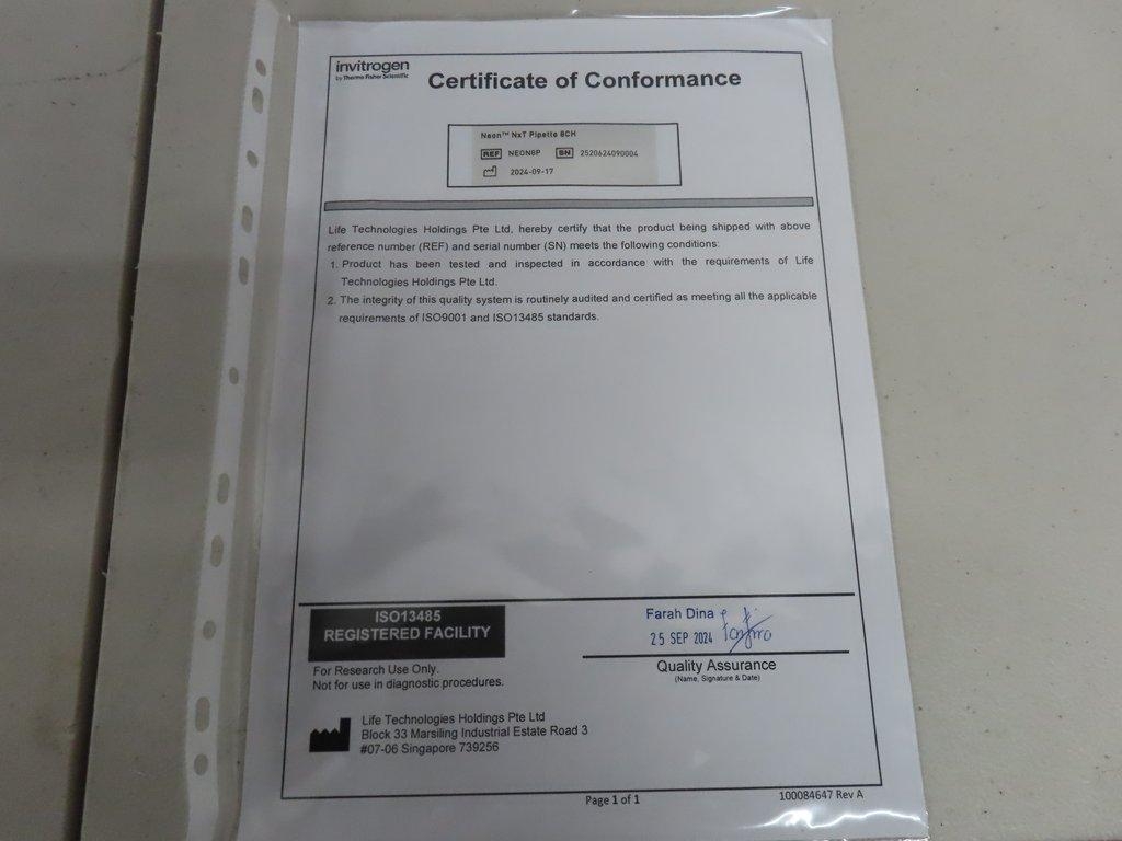 Invitrogen Neon NxT Pipette 8CH Advanced 8-Channel Pipettor, Excellent Condition