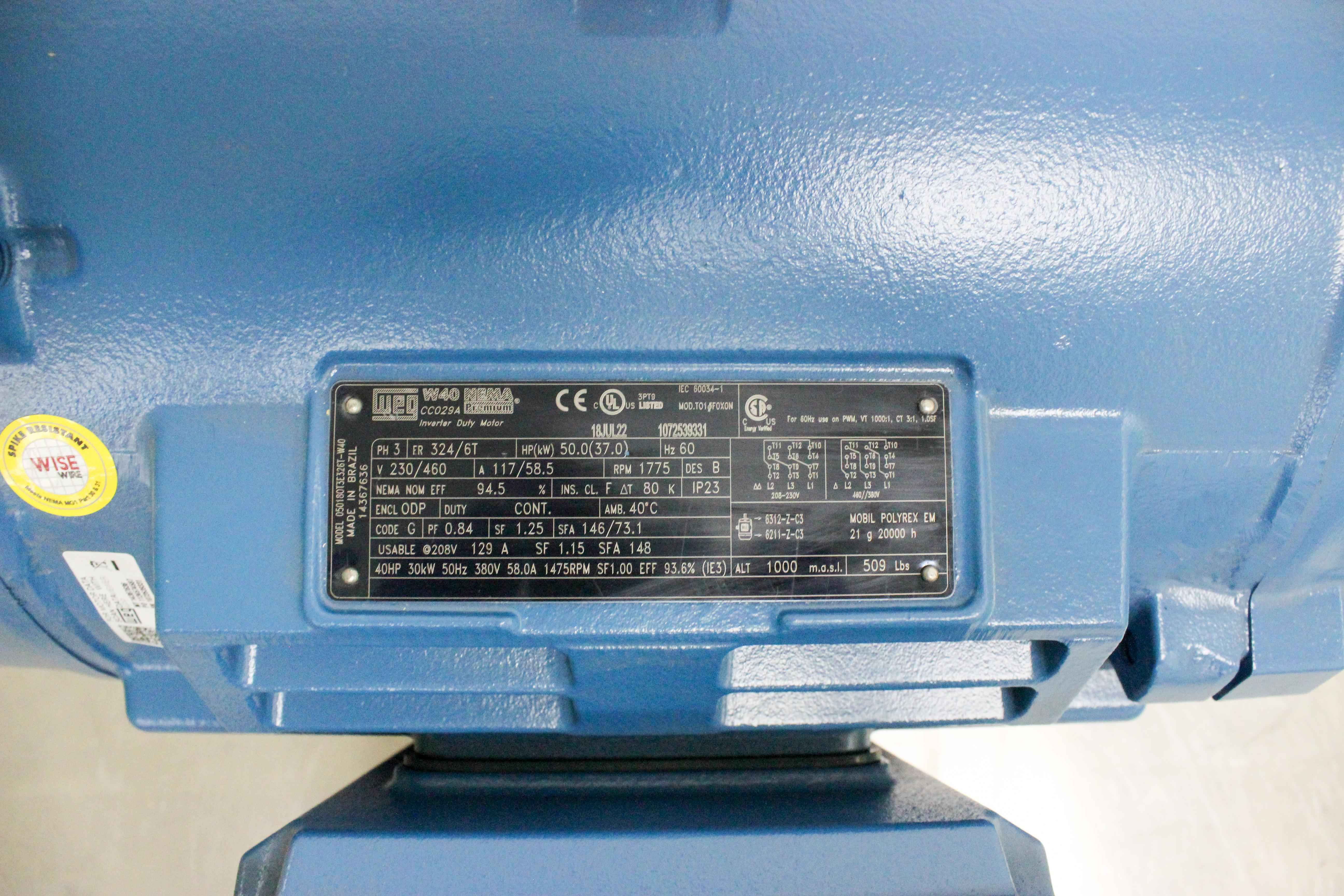 WEG W40 NEMA Premium Efficiency Motor 50 HP Foot-Mounted IP23 Cast Iron