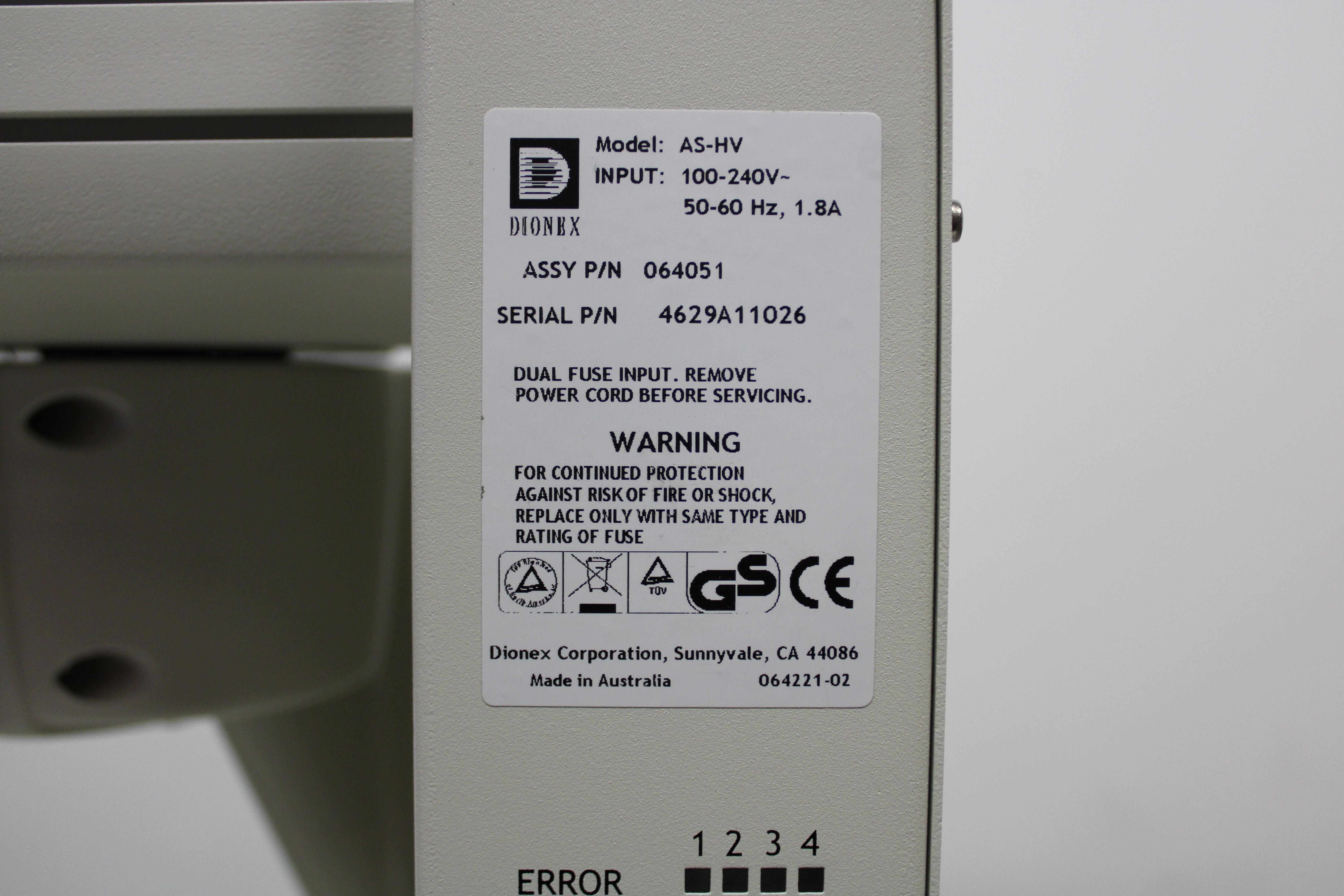 Dionex AS-HV Autosampler Large Volume Sample IC Analysis 250mL Capacity