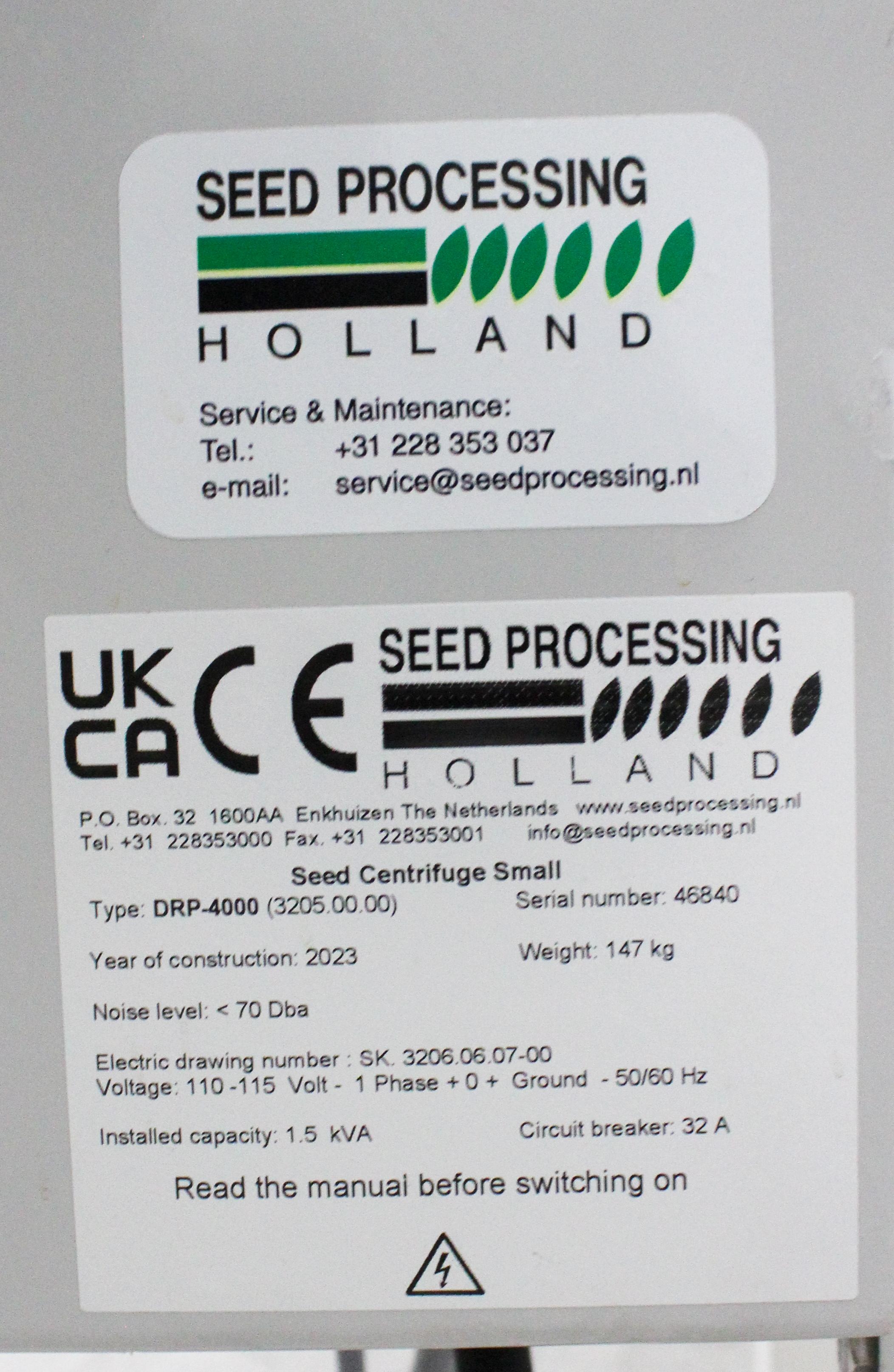 Seed Processing DRP-4000 Centrifugation Seed Centrifuge Up to 772 RPM 20.5kg