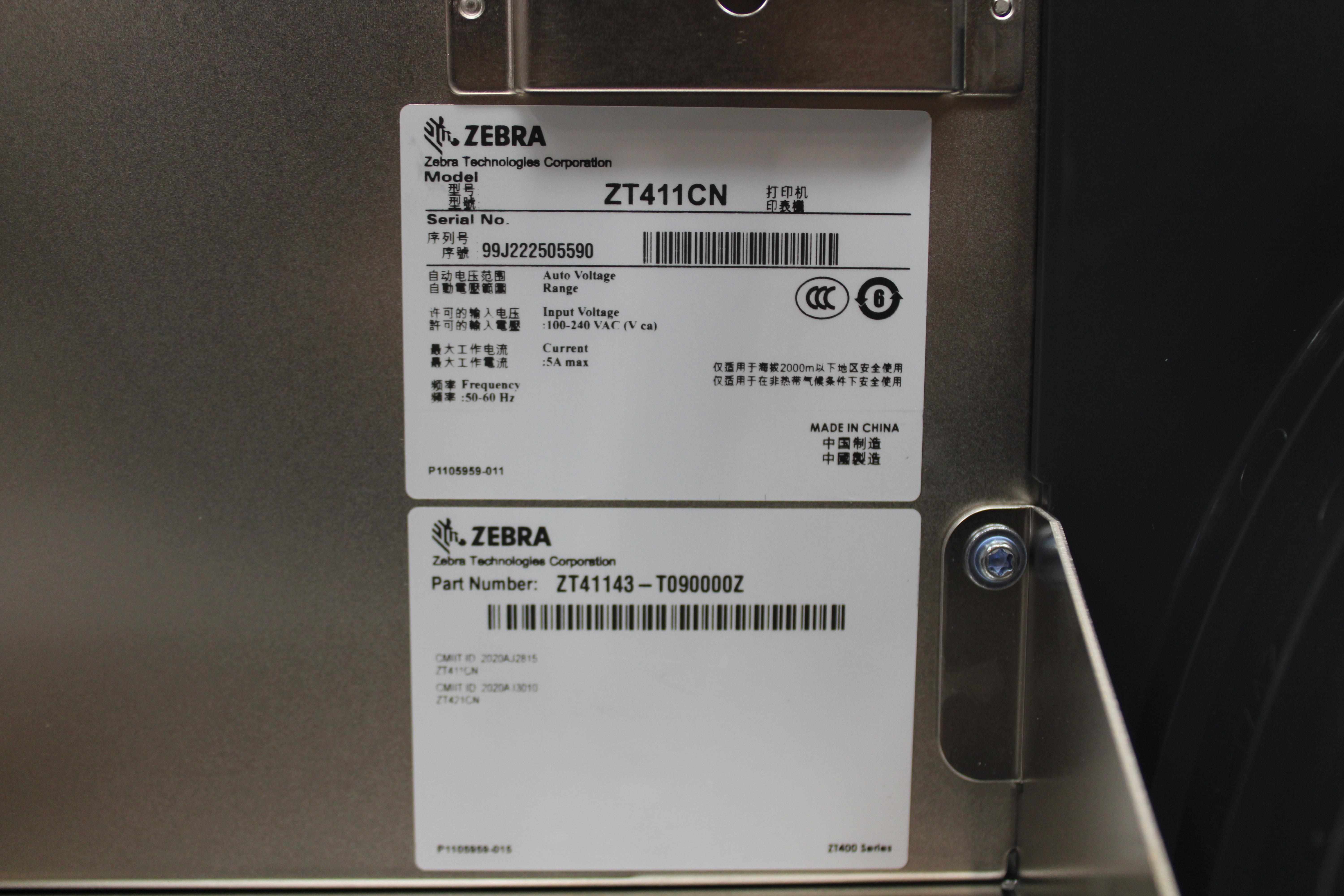 Zebra ZT411CN Label Printer 203 dpi USB Ethernet Bluetooth 4 Inch Speed