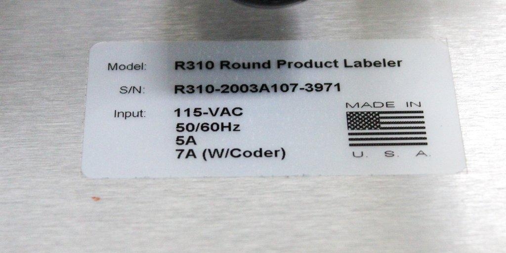 Universal R310 Round Product Labeler with Pedestal, Supports 120V Operation
