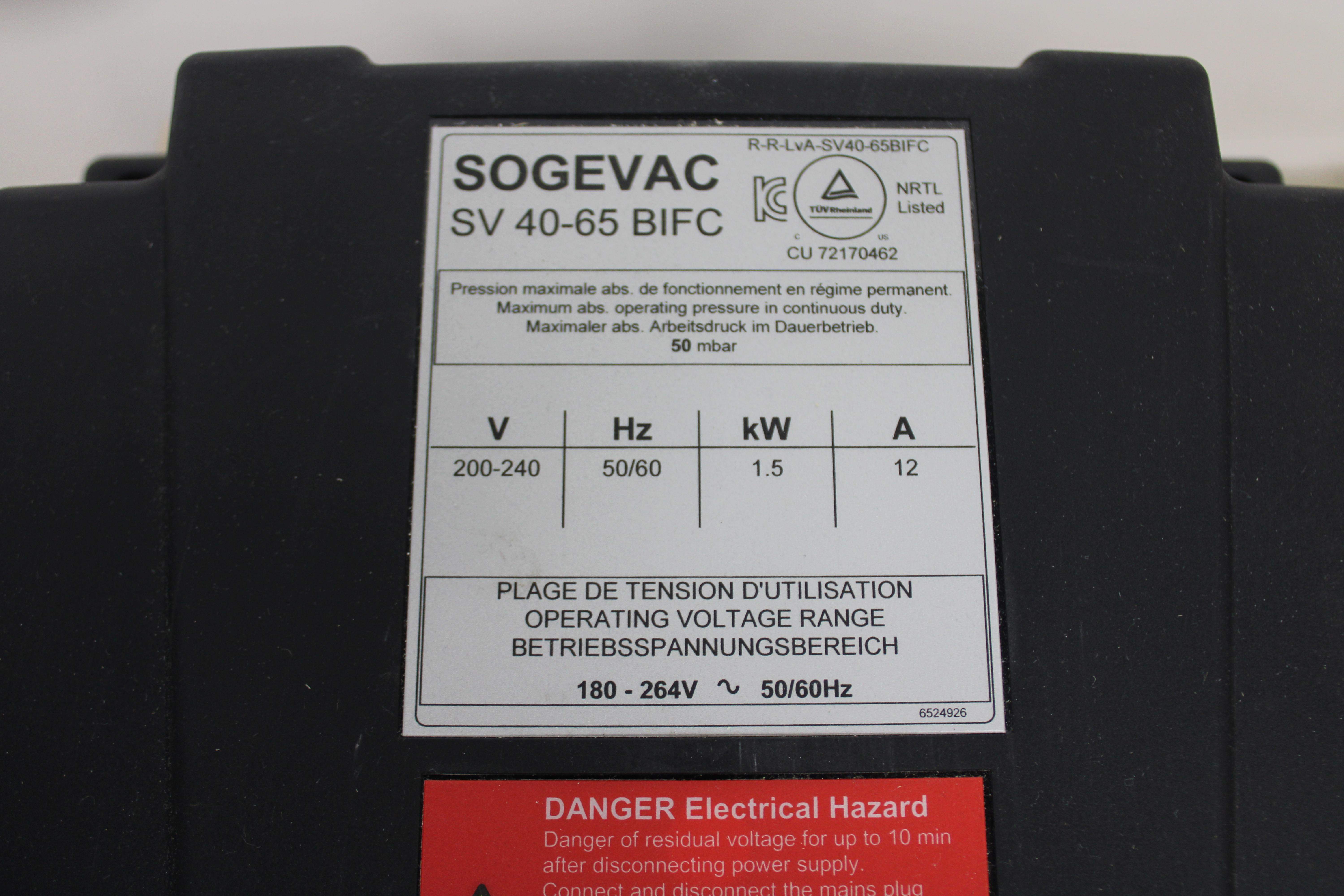 Leybold Sogevac SV65BIFC Vacuum Pump 960465V013002 Low Noise System 2019