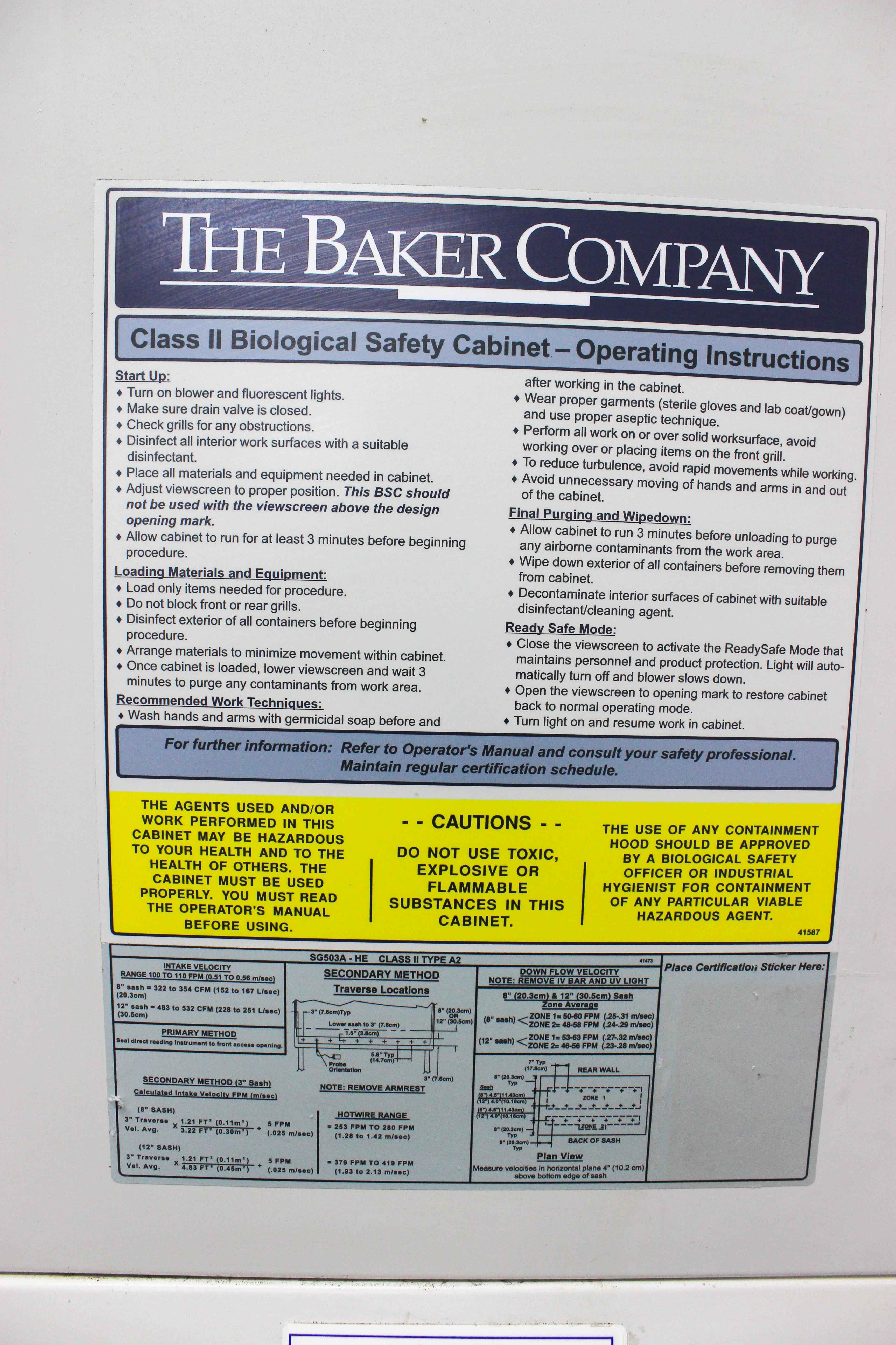 Baker SG503A-HE Class II Type A2 Bio Safety Cabinet Ergonomic Design HEPA