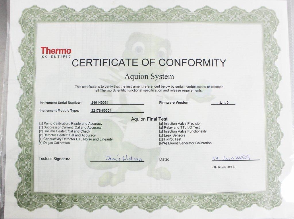Thermo Dionex Aquion 22176-60004 Ion Chromatography System 5000 psi Degas