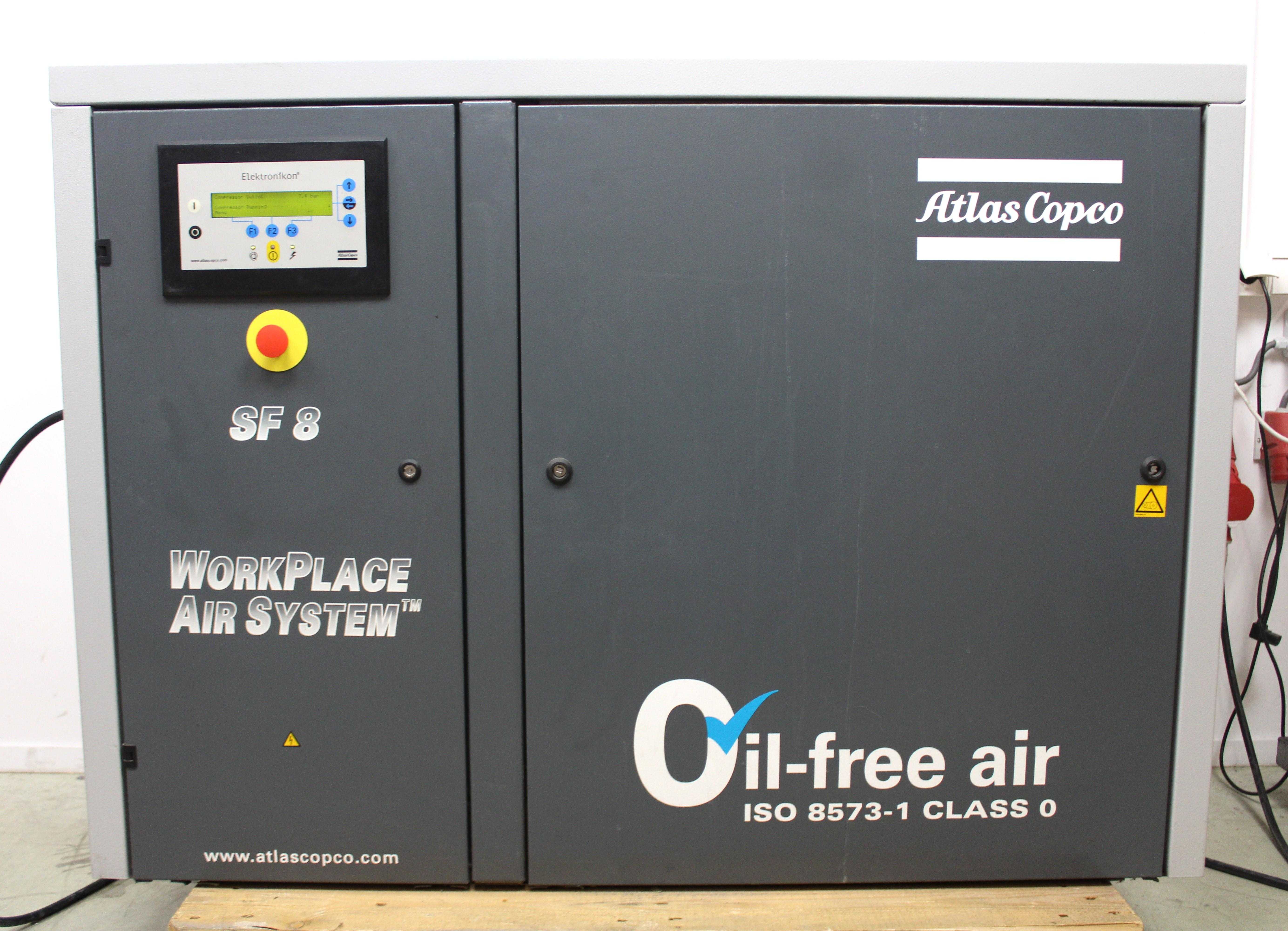 Atlas Copco SF8 Air Compressor Oilless 400V Dust Elimination Belgium