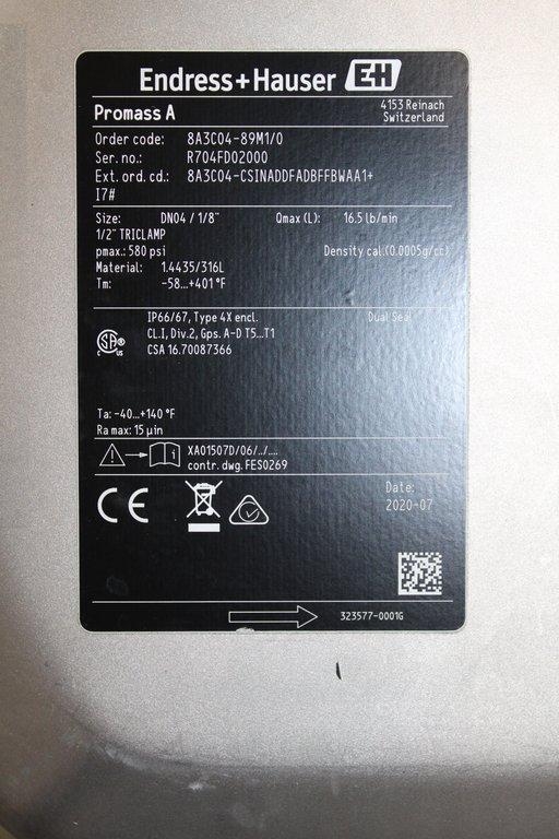 Endress Hauser Proline Promass A 300 Flowmeter Gas Liquid 0.1% Error