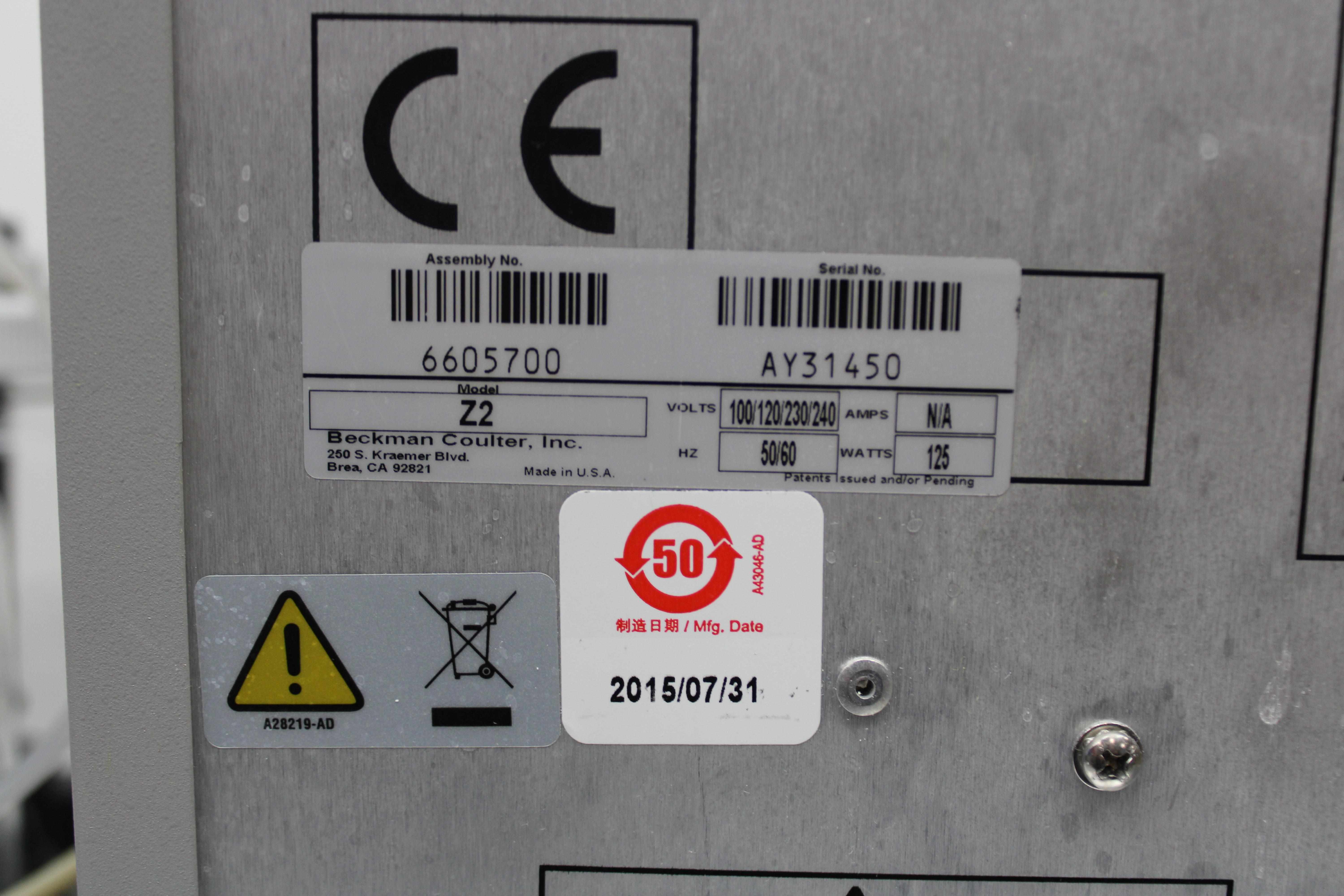 Beckman Coulter Z2 Cell Counter Particle Size Distribution Analysis
