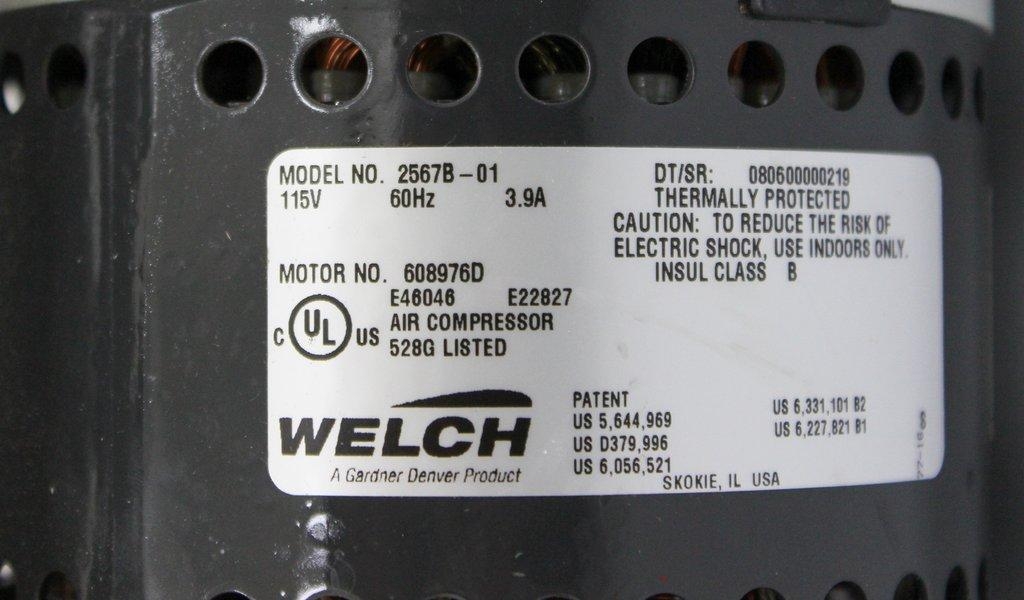 Welch 2567B-01 Vacuum Pump 100L/min Standard Duty 1/3hp 250W 60Hz