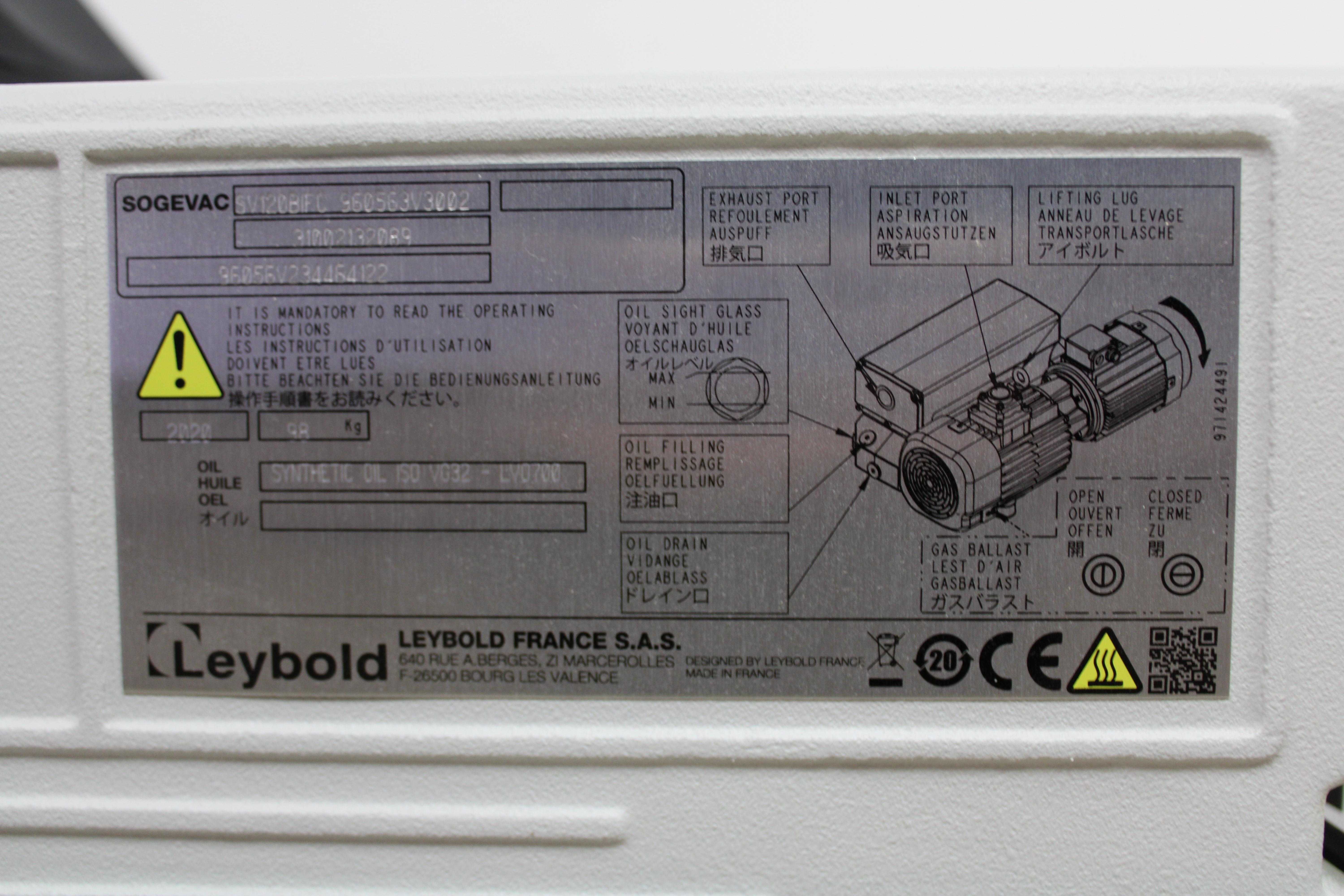 Leybold Sogevac SV 120 BIFC Vacuum Pump Rotary Vane Inert Gas 0.036mbar France