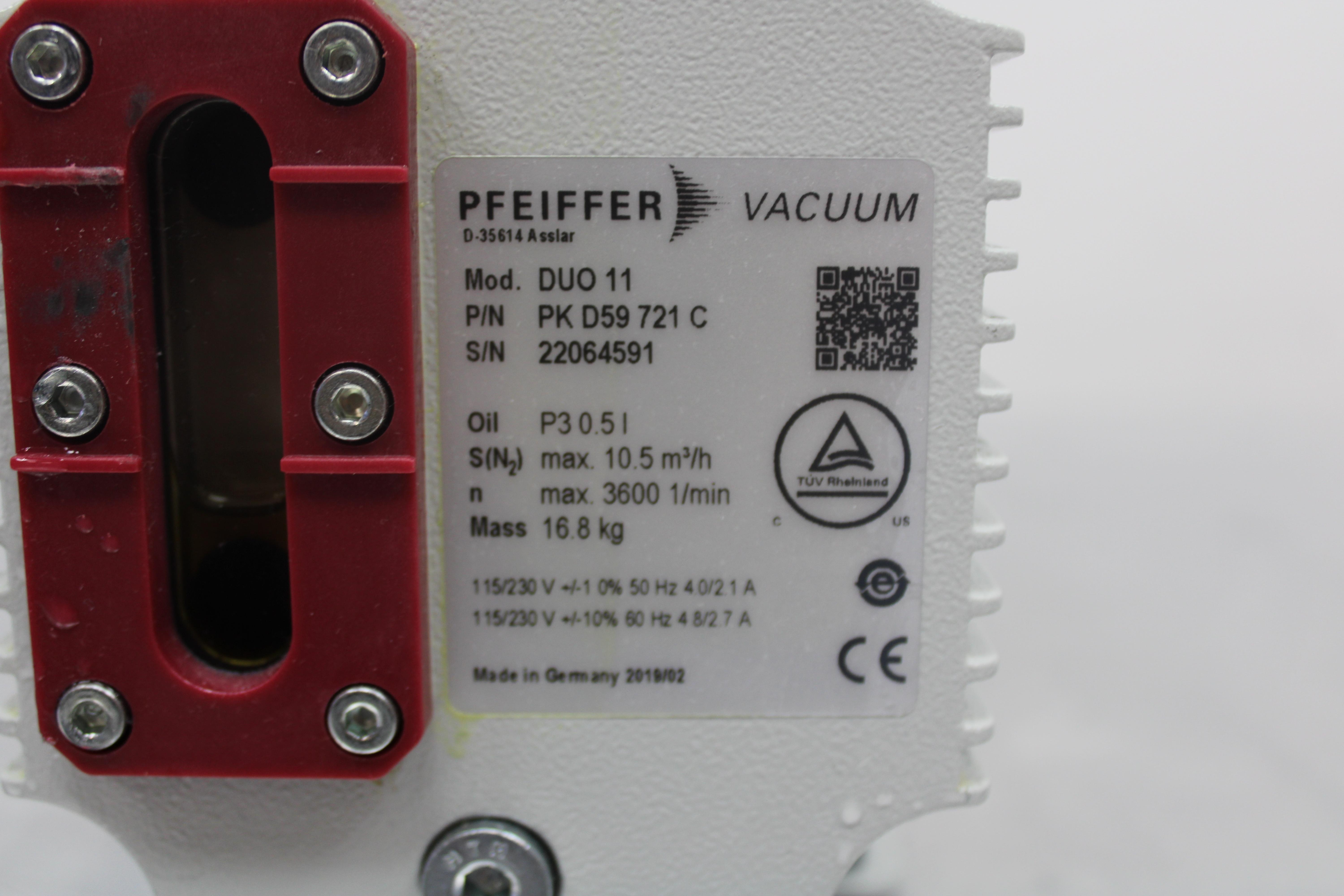 Pfeiffer DUO 11 Rotary Vane Vacuum Pump High-Performance 230V 10.5 m3/h