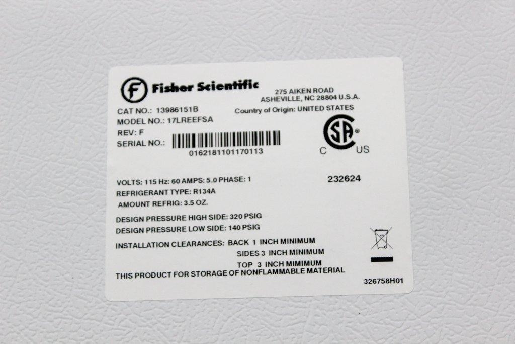 Thermo 17LREEFSA Refrigerator Cold Storage 16.6 cu ft Temp 1C to 12C USA