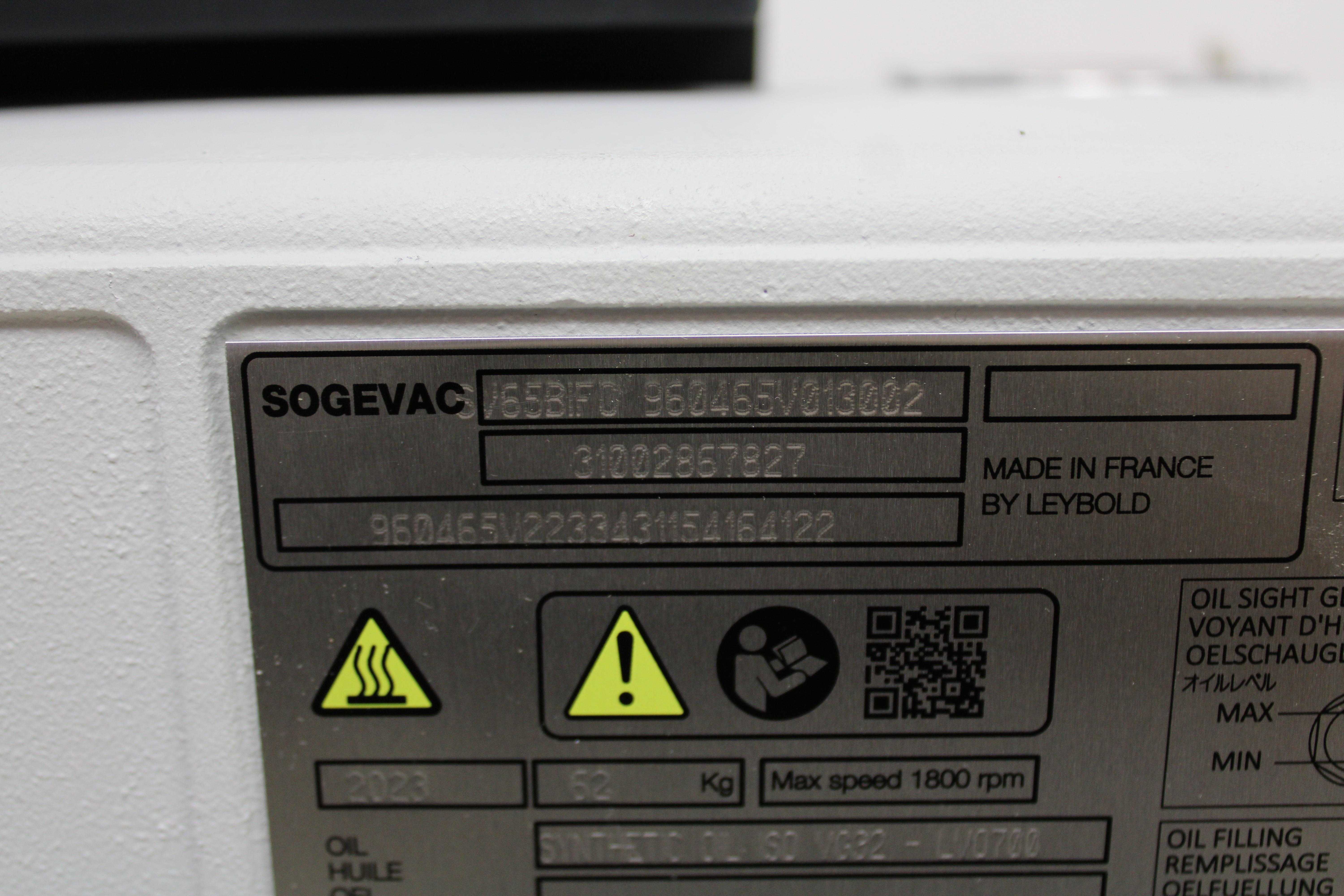 Leybold Sogevac SV65BIFC Vacuum Pump, 200-240V, 50/60Hz, Upgraded Drive