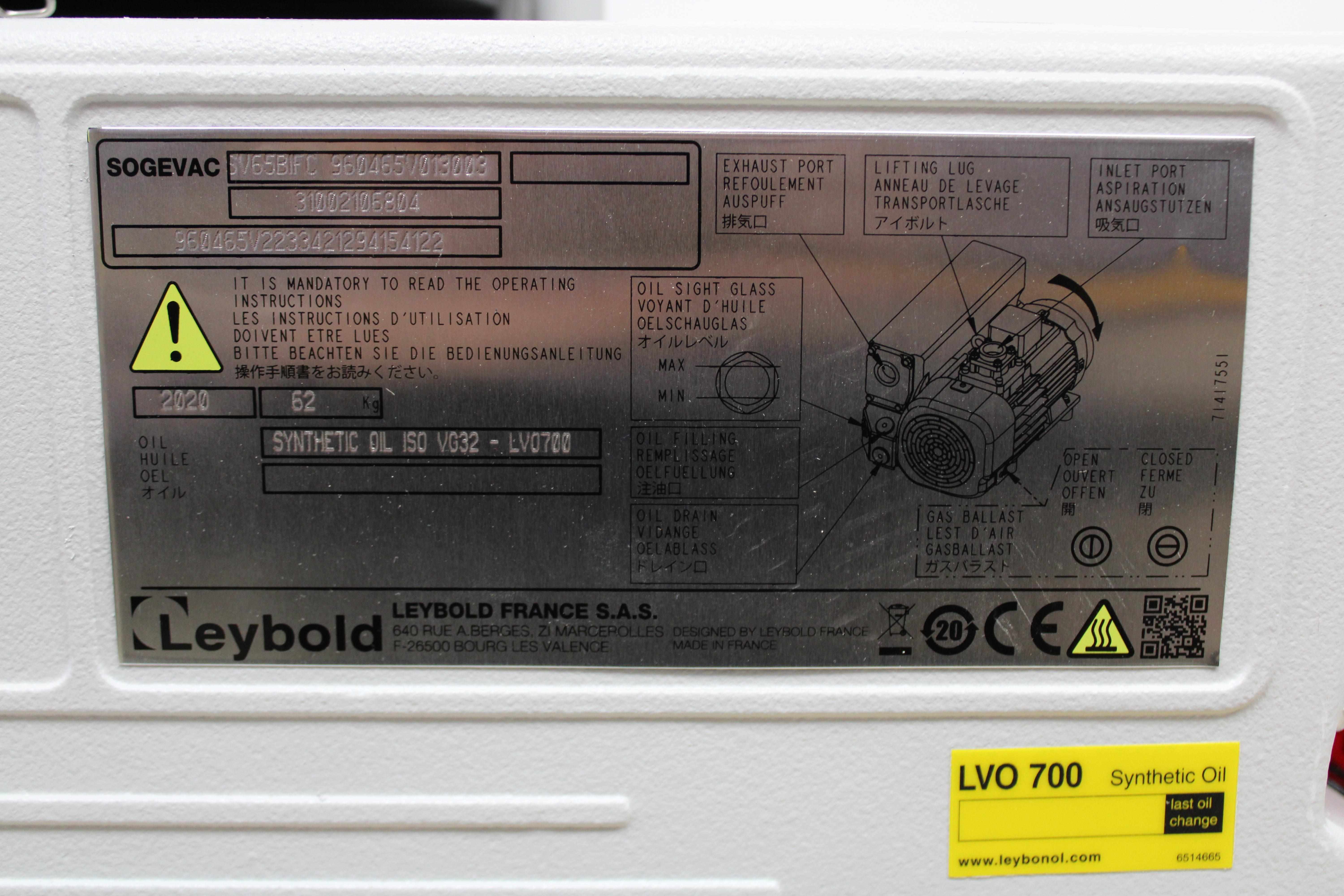 Leybold Sogevac SV65BIFC Vacuum Pump 200-240V Upgraded Drive Compact Design
