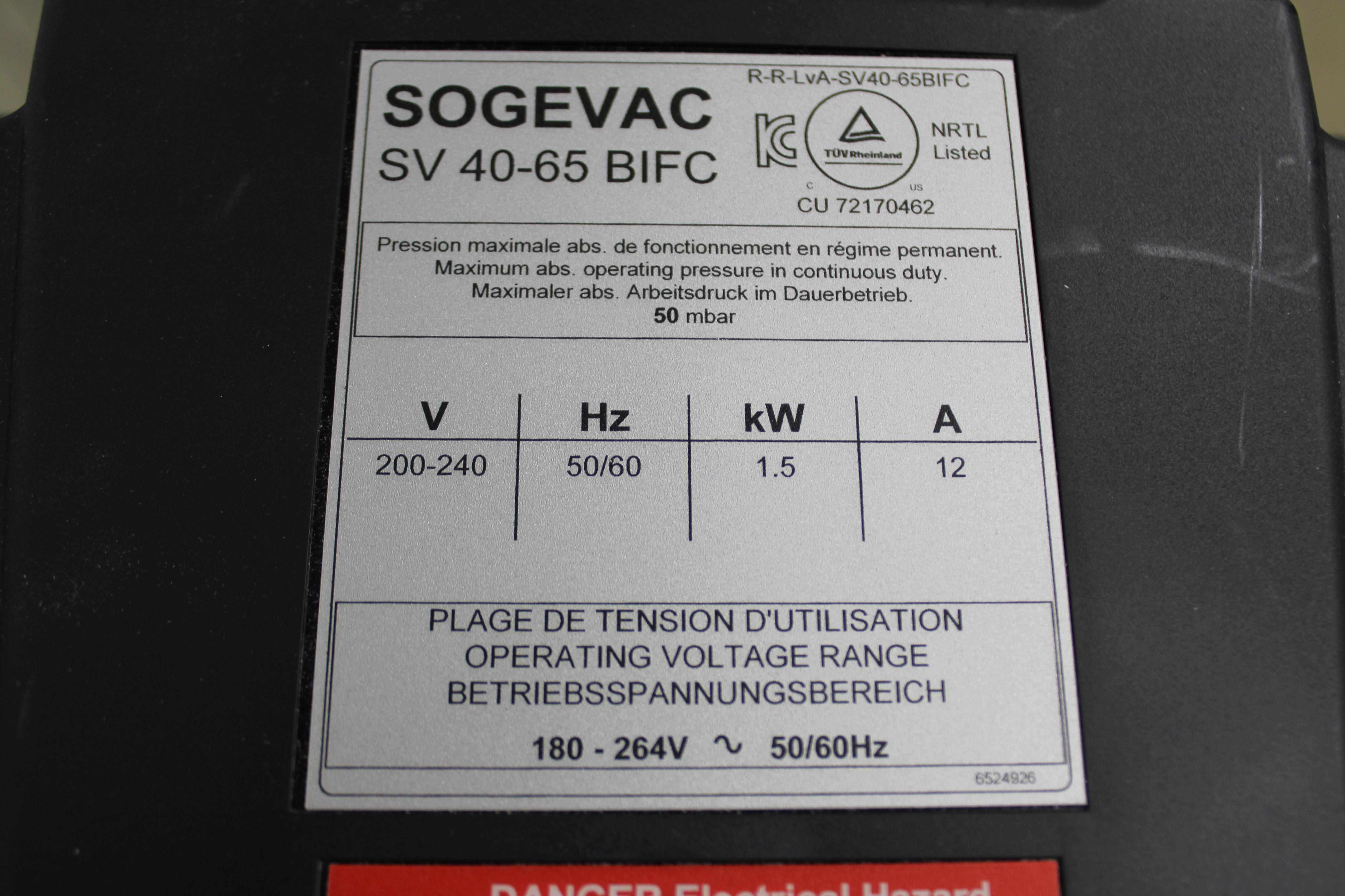 Leybold Sogevac SV65BIFC Vacuum Pump 200-240V Upgraded Drive Compact Design