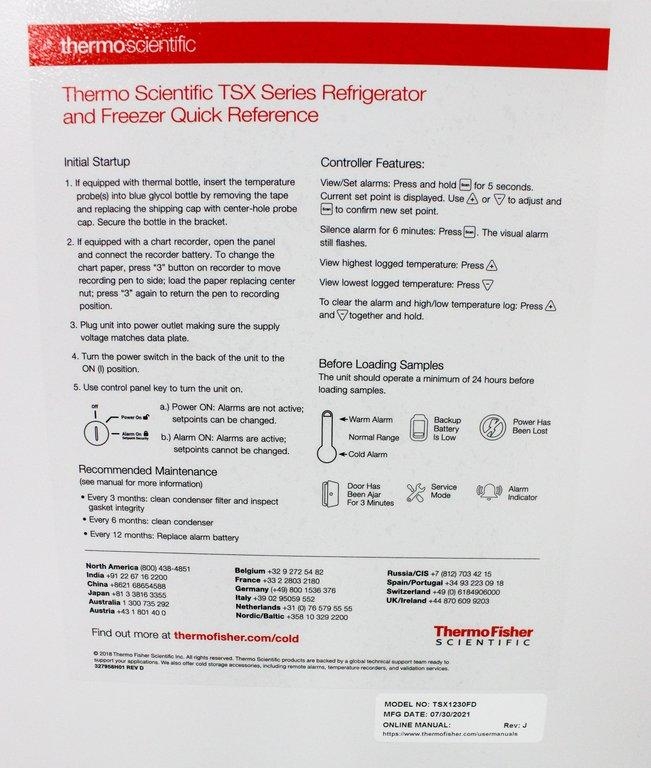 Thermo TSX1230FD Freezer Large Cold Storage In Use -80C Laboratory 230V