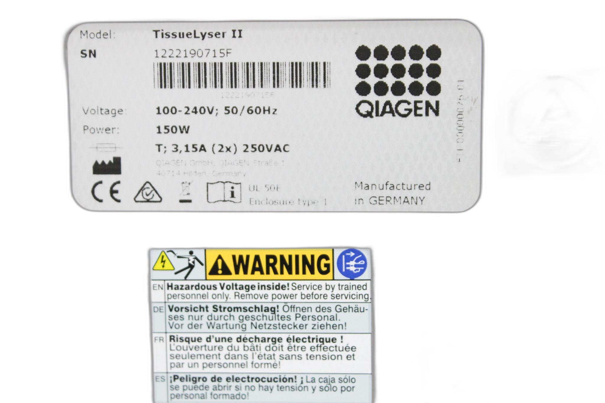Qiagen TissueLyser II Tissue Disruption System, 100-240V, VG Condition