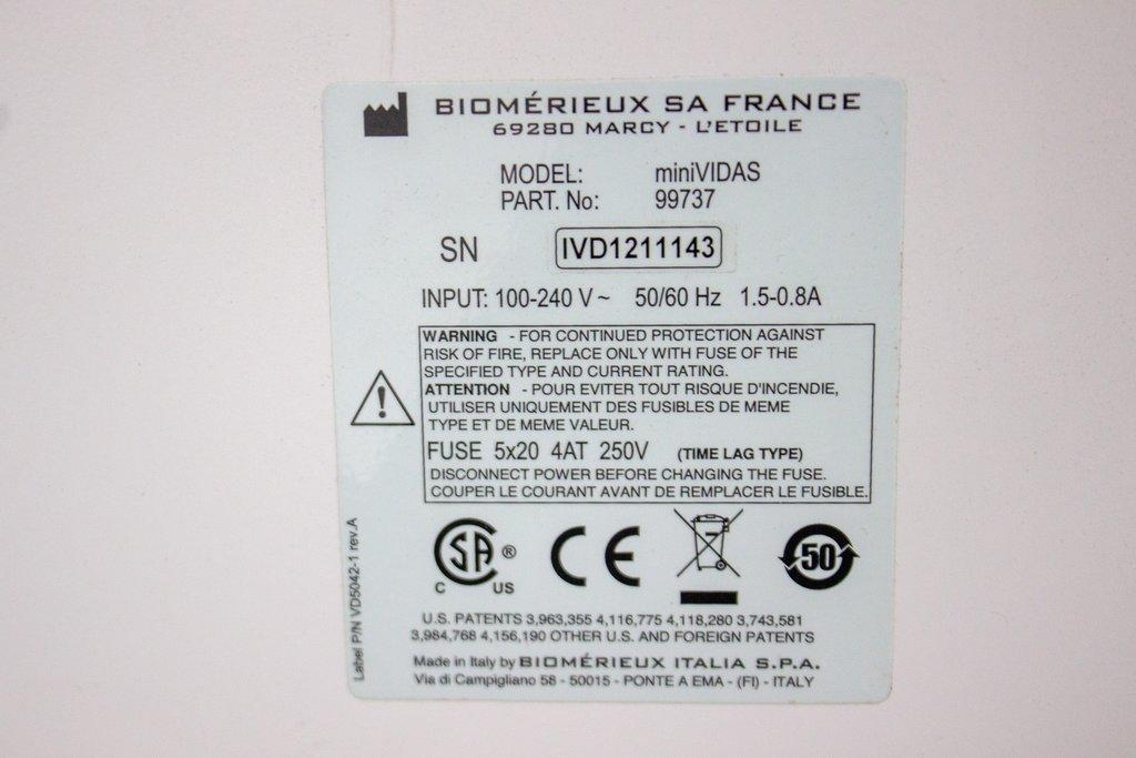 Biomerieux Mini Vidas Immunoassay Analyzer 36 Tests/Hour, Powers On, 100 Params