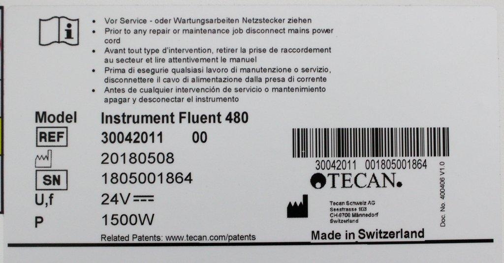 TECAN Instrument Fluent 480 Liquid Handling System with Computer & Software