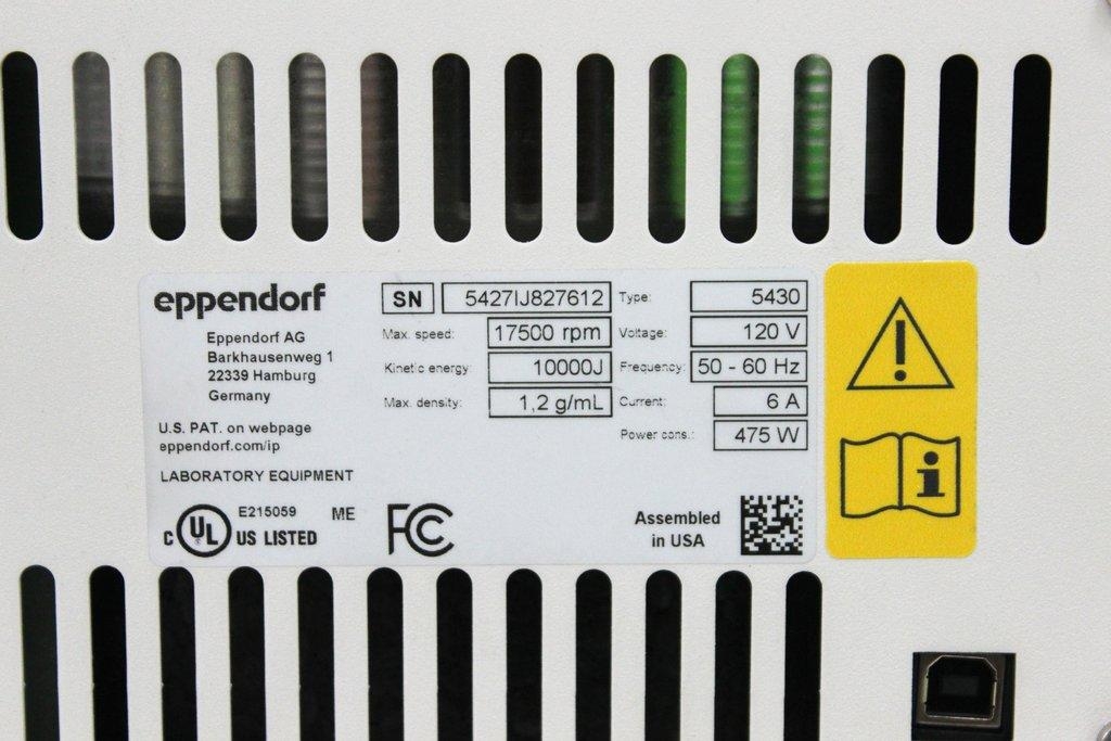 Eppendorf 5430 Centrifuge Benchtop Microcentrifuge 120V 50/60Hz No Refrigeration