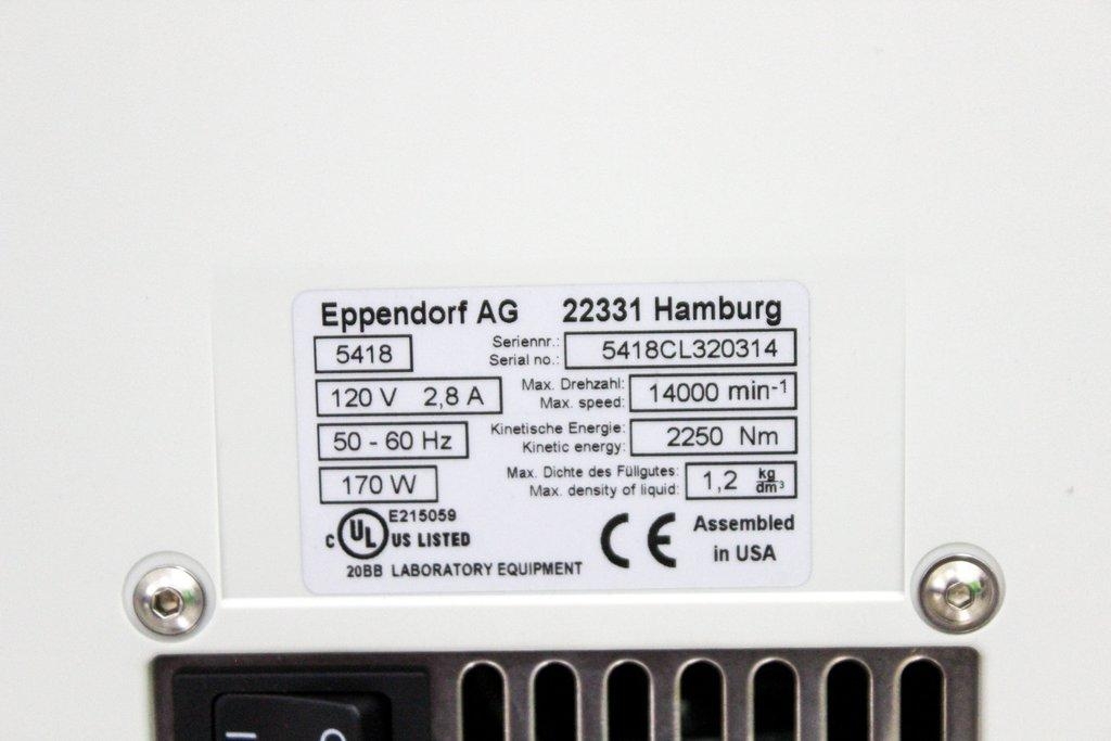 Eppendorf 5418 Microcentrifuge Benchtop Centrifuge 14000 RPM Rotor Incl 120V