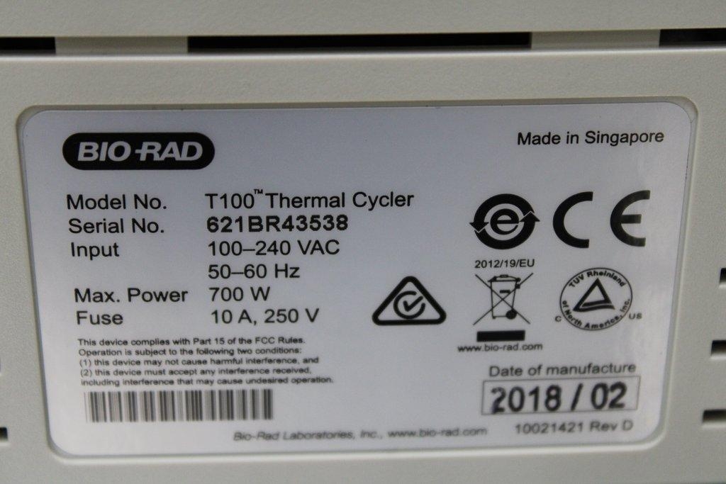 Bio-Rad T100 Thermal Cycler PCR Gradient Range 30-100C Pre-Owned Working