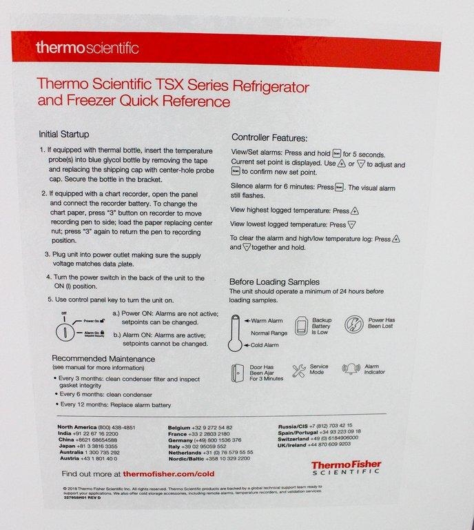Thermo TSX1205SD Refrigerator Cold Storage Efficient 220V 286lb 60Hz 73in