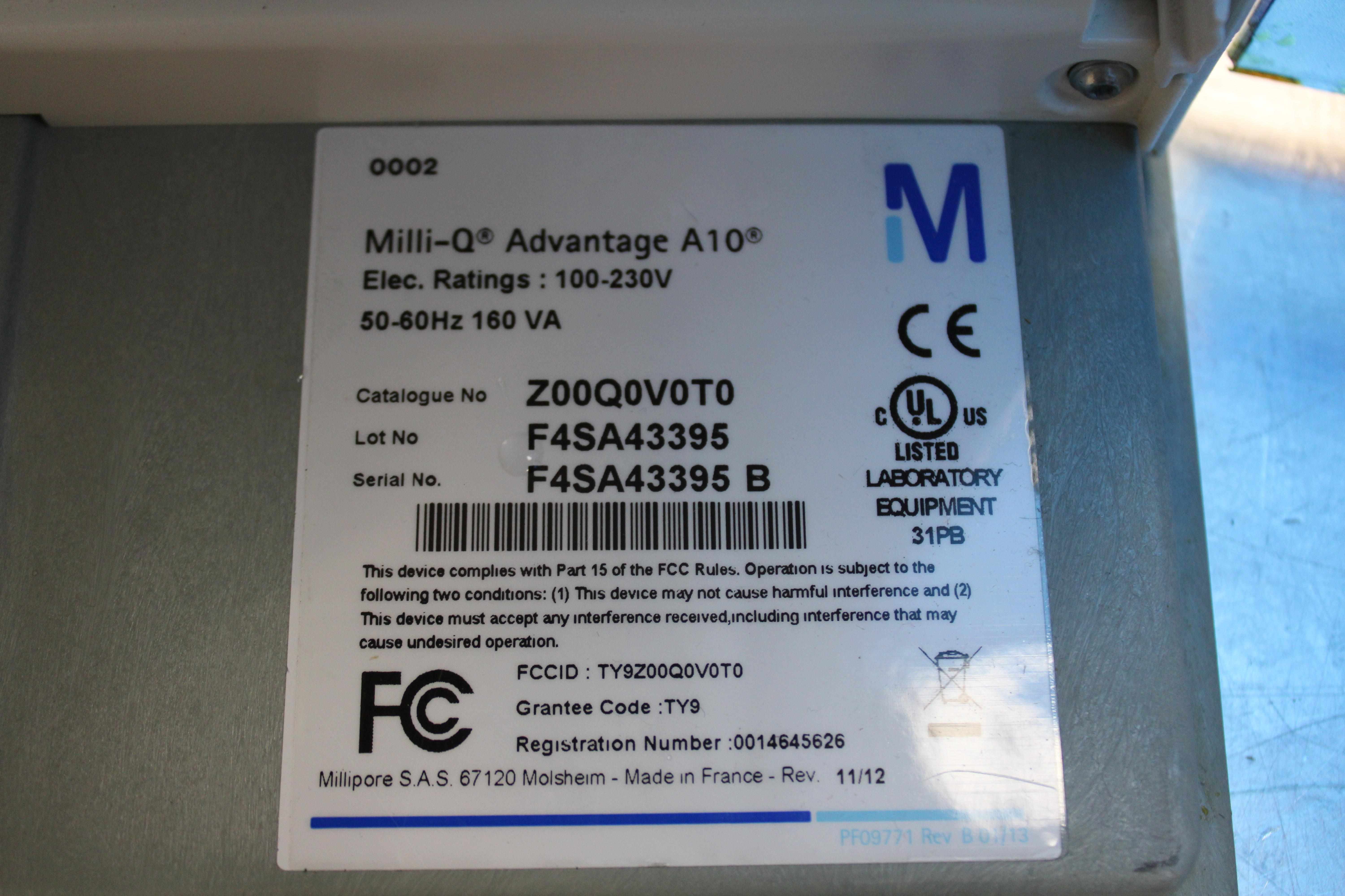 Milli-Q Milli-Q Advantage A10 Water Filtration System 100/230V Type I