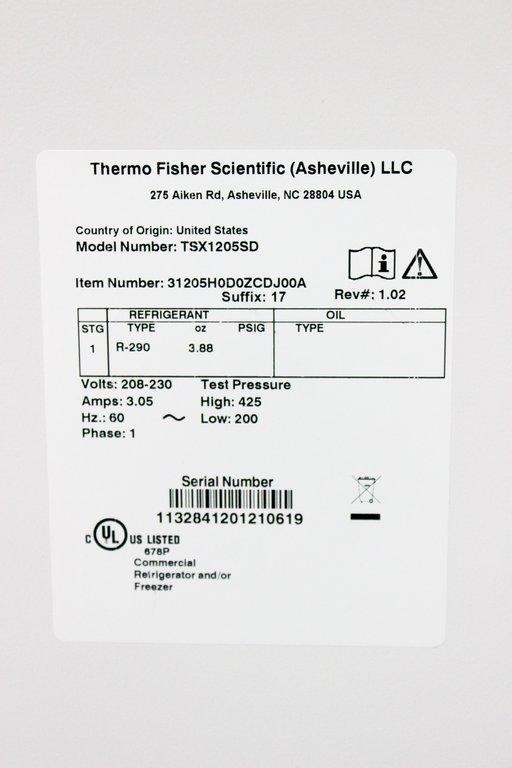 Thermo TSX1205SD Refrigerator - 220V Cold Storage with 60Hz Compatibility