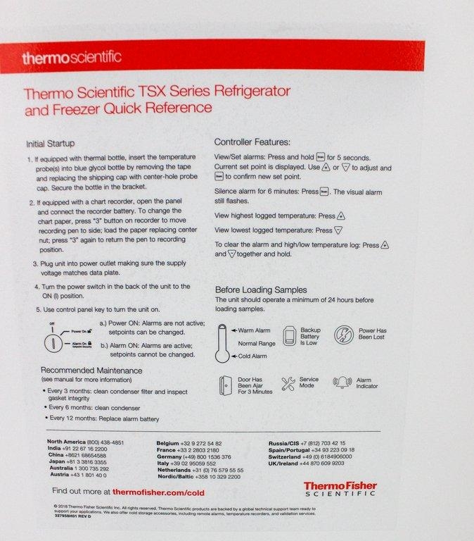 Thermo TSX1205SD Refrigerator - 220V Cold Storage with 60Hz Compatibility