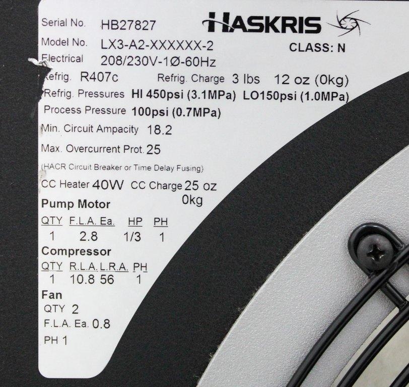 Haskris LX3-A2-XXXXXX-2 Water Chiller Refrigeration Unit 208V-230V 60Hz