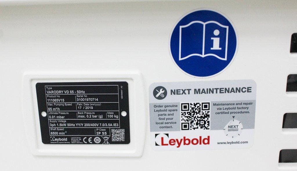 Leybold Varodry VD65 Vacuum Pump, Efficient, Dry, High Vapor Tolerance