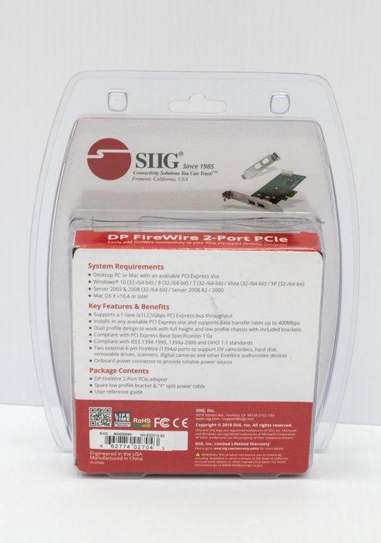 Siig DP Firewire 2-Port PCIe Computer Accessory, High-Speed Data Transfer