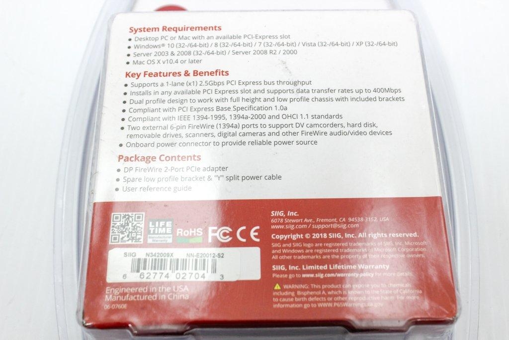 Siig DP Firewire 2-Port PCIe Computer Accessory, High-Speed Data Transfer