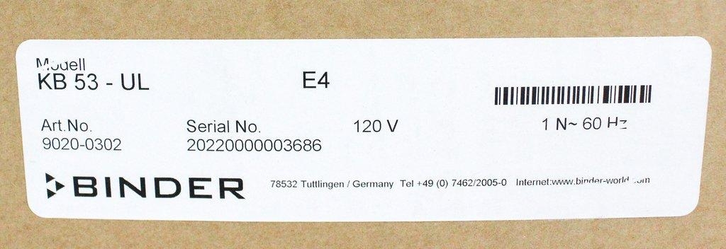 Binder KB 53 Refrigerated Incubator -10 to 100C 1.9 cu ft Compressor