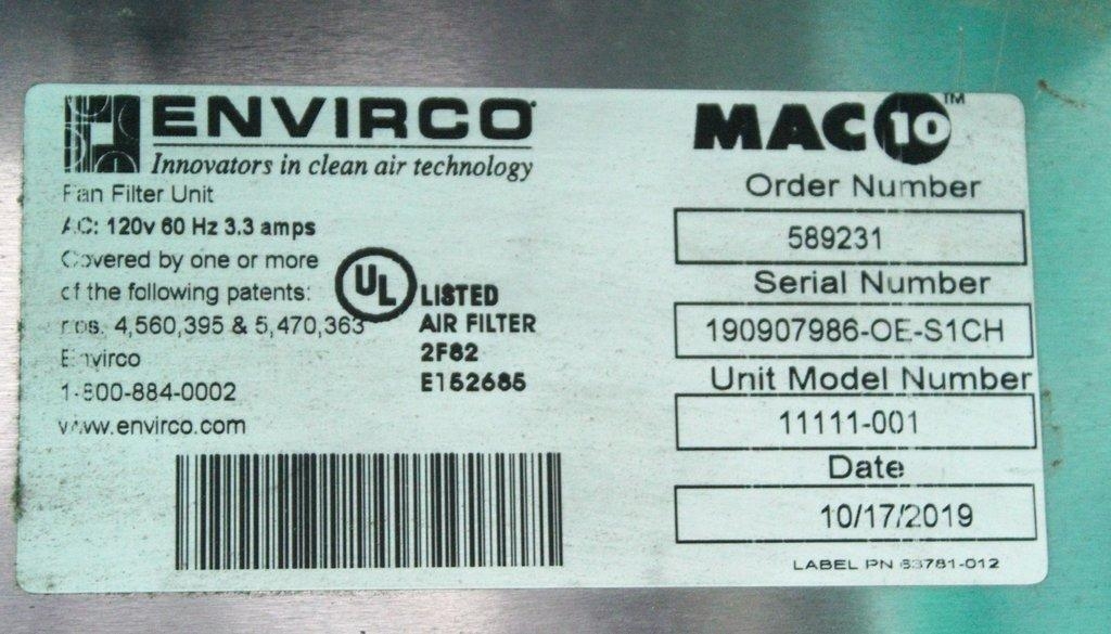 Envirco MAC 10 Fan Filter Unit with HEPA Filter, 120V, 2x4 Low Profile