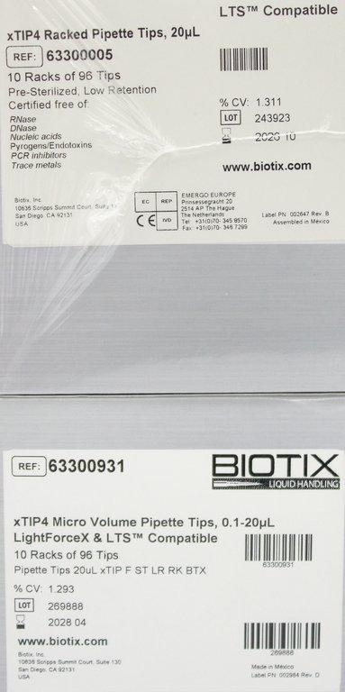 Biotix 20ul xTip4 Microvolume Racked Pipette Tips Pre-sterilized New