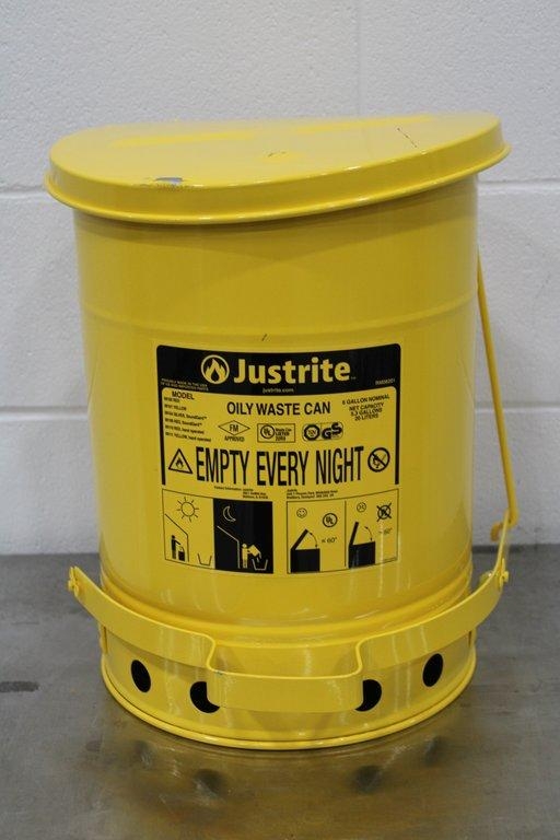 Justrite 09101 Oily Waste Can Steel 6 Gallon Yellow Self-Closing Lid
