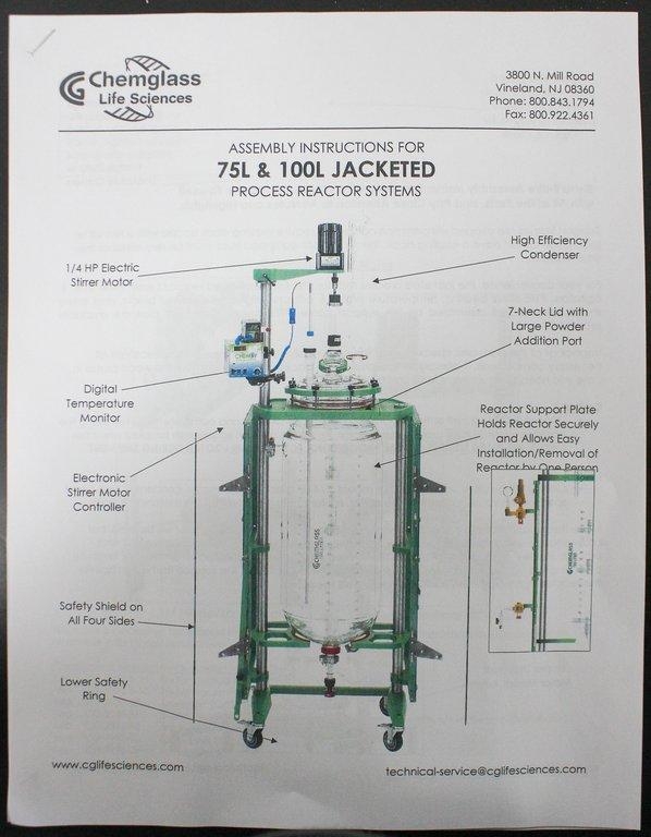 Chemglass 100L Jacketed Process Reactor Glass Vessel System No Motor