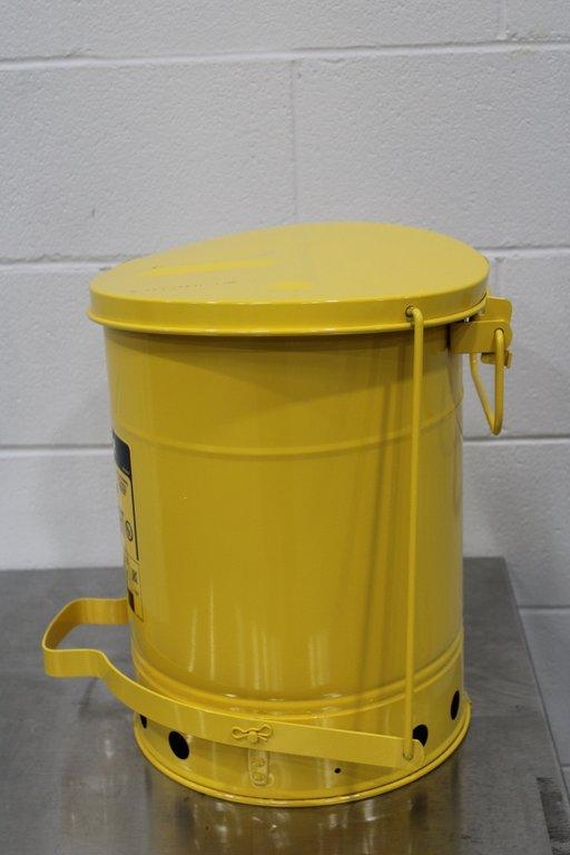 Justrite 09101 Oily Waste Can Steel 6 Gallon Yellow Self-Closing Lid