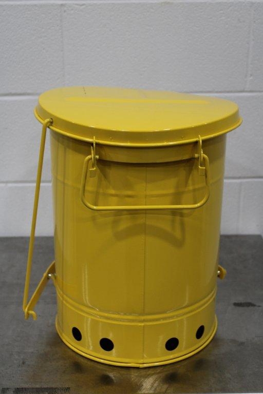 Justrite 09101 Oily Waste Can Steel 6 Gallon Yellow Self-Closing Lid
